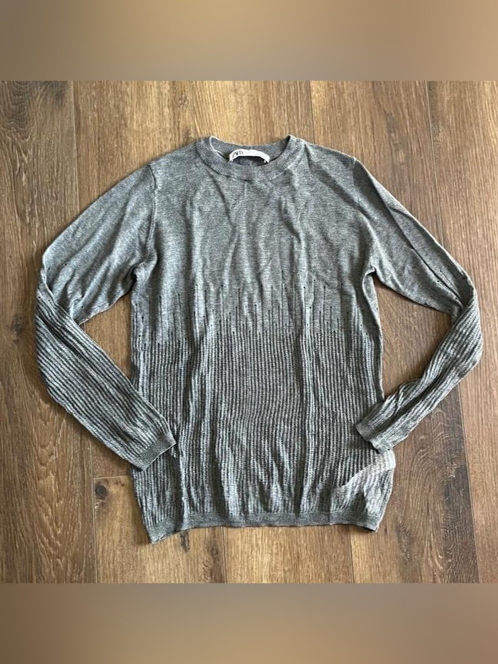 Zara Grey long sleeve knit top with transparent stripe cutouts